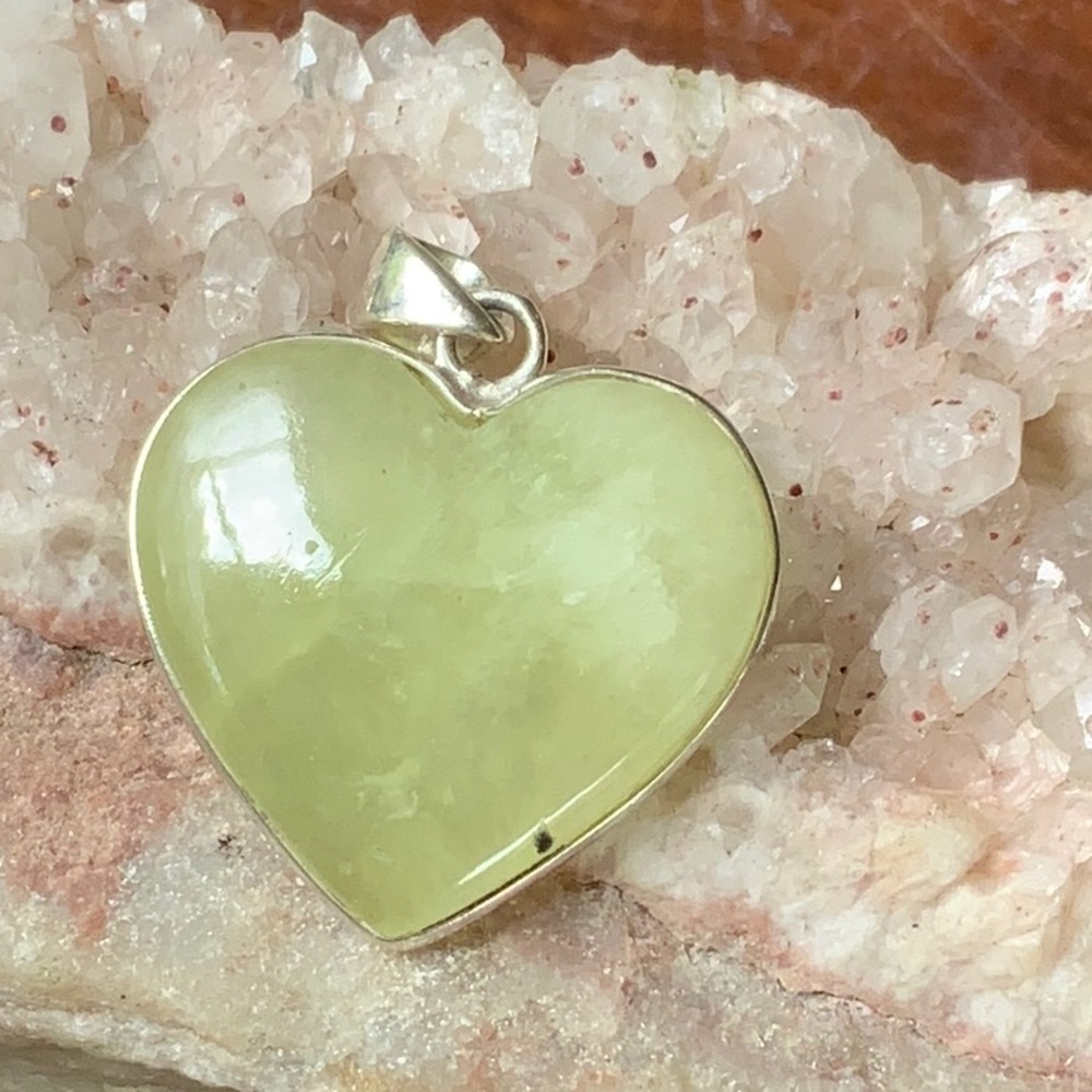 PREHNITE HEART 925 STERLING SILVER PENDANT